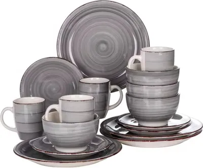 Image de Ornamental Service de table - 4 personnes - 16 pièces - Gris Céramique - Petites assiettes - Design de luxe