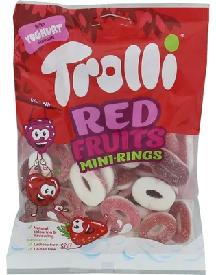 Immagine prodotto di Trolli Red Fruit Rings 200g – Anelli di gomma dolce-fruttati al gusto di frutti rossi