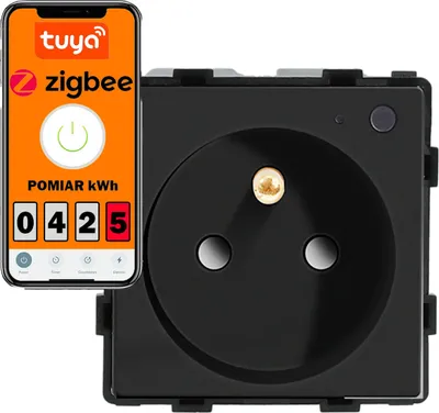 Produktbild von 230V Steckdosenmodul mit Stift und ZigBee Energiemessung, schwarz