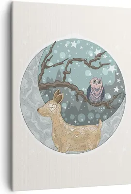 Produktbild von Bild auf Leinwand - Leinwandbild - Einteilig - Tiere Nacht Mond Eule - 50x70cm - Wand Bild - Wanddeko - Wandbilder - Leinwanddruck - Wanddekoration - Leinwand bilder - Wandbild - PA50x70-2853