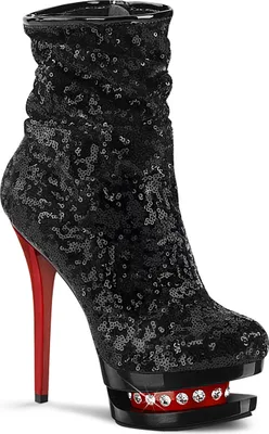 Produktbild von BLONDIE-R-1009 Pleaser High-Heels Rüschen Stiefeletten schwarz rot Pailletten Strass