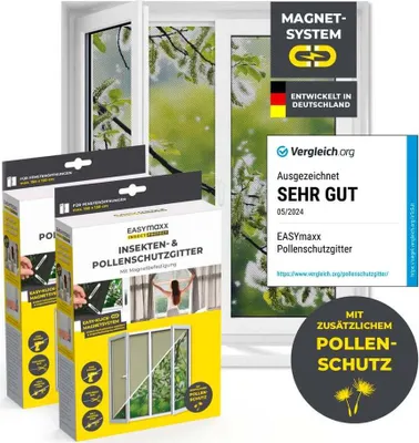 Immagine prodotto di Zanzariera EASYmaxx con protezione antipolline con attacco magnetico per la finestra - 150 x 130 cm - grigio - set di 2