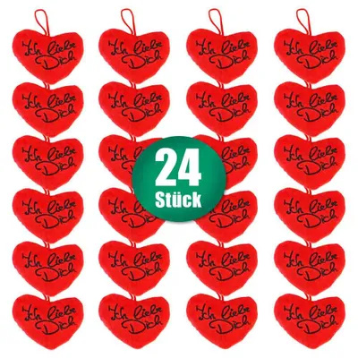 Produktbild von 24 Stück Ich liebe dich Herz aus Plüsch - ca. 10 cm