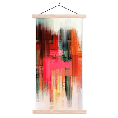 Produktbild von MuchoWow® Textilposter Ölgemälde - Abstrakt 40x80 cm mit holzfarbenen Rahmen - Wohnzimmer