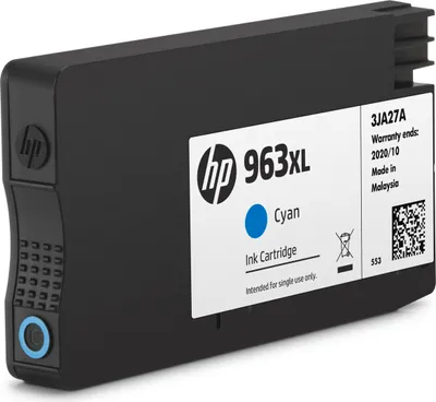 Obrázek produktu pro HP 963XL Azurová originální inkoustová kazeta s vysokou výtěžností, Vysoká (XL) výtěžnost, Azurová, Inkoust na pigmentové bázi, 22,77 ml, 1 kusů, Balení po jednom