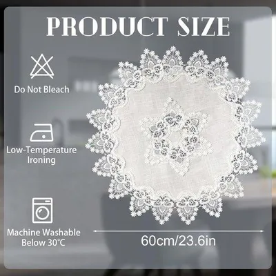 Produktbild von Weißes Rundtuch 60x60cm mit Spitzenrand für Wohnzimmer