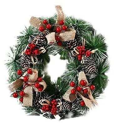 Image de Couronne de Noël de 30 cm, artificielle, réutilisable, pour la décoration de la porte d'entrée pendant les fêtes de Noël