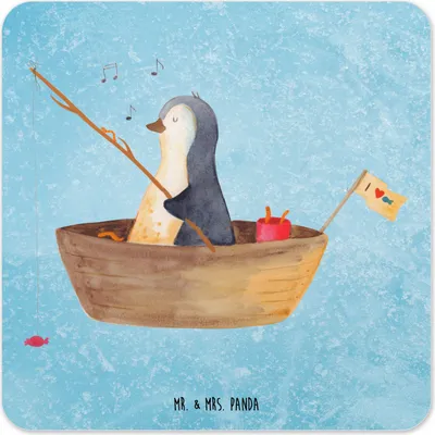 Produktbild von Mr. & Mrs. Panda Untersetzer für Gläser Pinguin Angelboot 10er Set - Eisblau - Geschenk, Boot, Getränkeuntersetzer, Tassenuntersetzer, Coaster, Pinguine, Glas-Untersetzer
