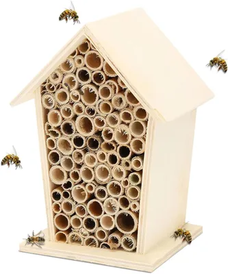 Zdjęcie produktu dla Hotel dla owadów "Bamboe" - dom dla pszczół i motyli - element edukacyjny dla ogrodu - odporny na warunki atmosferyczne - wymiary: 15 x 15 x 7 cm - kolor: żółty