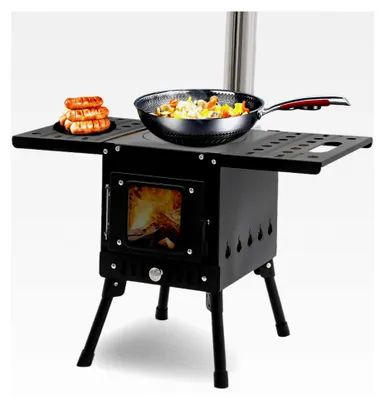 Produktbild von Camping Holzofen, Faltbarer Zelt Holz Brennofen, Tragbarer Zeltofen mit Rohr und Handschuhen, Zeltheizung für Outdoor Heizung und Kochen, Eisfischen, Schwarz