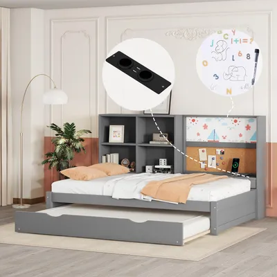 Produktbild von Ausziehbares Schlafsofa (90 x 200 cm), USB-Ladeanschluss, Zeichenbrett, mehrere Staufächer, grau