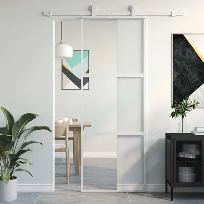 Zdjęcie produktu dla vidaXL Drzwi przesuwne białe 76x205 cm szkło hartowane i aluminium