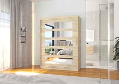 Obrázek produktu pro Šatní skříň se zrcadlem 150 cm HAVARA - dub sonoma