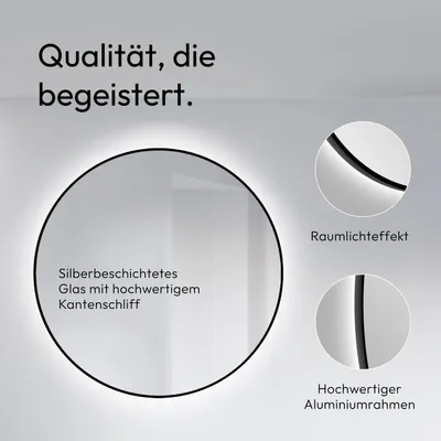 Produktbild von LED Wandspiegel 120 cm, matt schwarz, Alurahmen, Licht neutralweiß, IP24