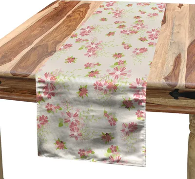 Produktbild von ABAKUHAUS Blumen Tischläufer, Arrangements der romantischen Blüten und Blätter, 40 x 180 cm, Pale Eggshell Getrocknete Rose