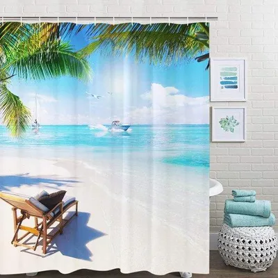 Obrázek produktu pro Záclona do sprchy Famanu s motivem pláže pro děti – voděodolná, odolná proti plísním a omyvatelná – 175 x 178 cm