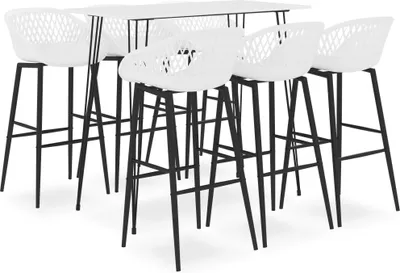 Produktbild von Bar-Set 7-teilig 6-Sitzer Weiß, Bartisch 120x60x105cm, Barhocker Sitzhöhe 74,5cm
