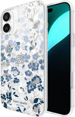 Produktbild von Kate Spade, iPhone 16 Plus MagSafe Antimikrobielle Hülle mit Blumenbeet-Motiv, Weiß / Blau