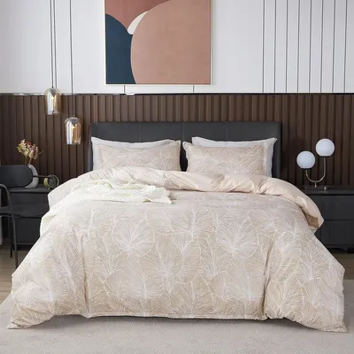 Produktbild von Bettwäsche-Set Tropische Palmblätter Muster 200x200 cm Beige 100% Mikrofaser 2-teilig