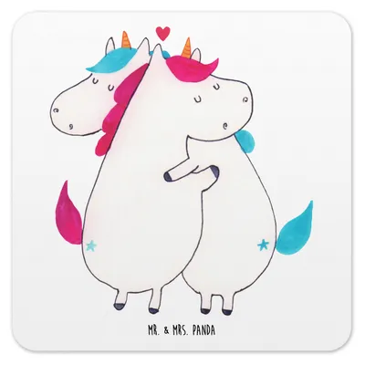 Produktbild von Mr. & Mrs. Panda Untersetzer für Gläser Einhorn Mitteilung 15er Set - Weiß - Geschenk, Liebe, Unicorn, Eckig, Tischuntersetzer, Glas-Untersetzer, Tassen-Untersetzer