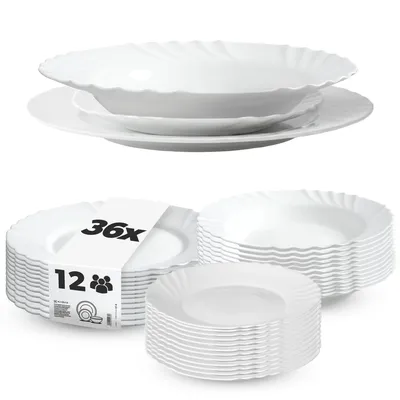 Produktbild von KADAX Geschirrservice 36-teilig, Geschirrset für 12 Personen, Tafelservice mit Suppenteller, Dessertteller & Speiseteller, Tellerset aus Opalglas, Geschirr Set (Weiß)