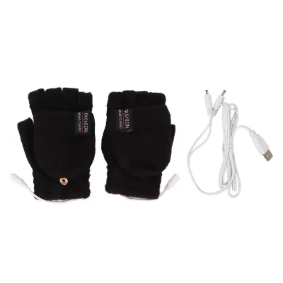 Produktbild von USB-beheizbare Handschuhe, elektrische Halbhandschuhe, doppelseitig beheizbar, warme Laptop-Handschuhe für drinnen und draußen, schwarz