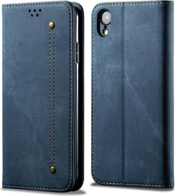 Produktbild von iPhone XR Hülle, LaimTop Denim Leder Brieftasche Magnetverschluss Flip Bookstyle Schutzhülle mit Standfunktion für iPhone XR Blau
