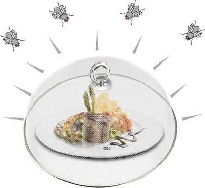 Image de Uniqoos® Couvercle en acier inoxydable, 30x30x15 cm, cloche anti-mouches argentée pour aliments, assiettes, fruits, fromages et gâteaux – maille fine (environ 1 mm), résistante au vent