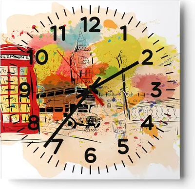 Produktbild von Wanduhr - Quadrat - Glasuhr - London Bus - 40x40cm - Schleichendes Uhrwerk - Lautlos - zum Aufhängen bereit - Dekoration Modern - Wanddekoration aus Glas - C4AC40x40-3920