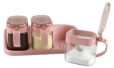 Productafbeelding van Set van 3 Glazen Specerijpotten met Deksel en Lepel