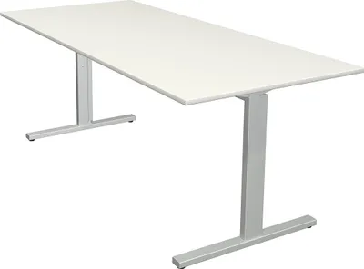 Imagen del producto de Escritorio Kerkmann, modelo Form 2, 180x80x70-82 cm, base en forma de "T", color aluminio plateado y blanco