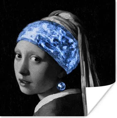 Produktbild von MuchoWow® Poster Das Mädchen mit dem Perlenohrring - Vermeer - Blau 50x50 cm - Wohnzimmerdekoration