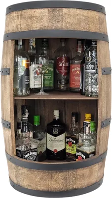 Immagine prodotto di Botte portabottiglie in legno - Mobile bar - Mobile bar 80 cm. Scaffale decorativo - Mobile bar da casa - Mobile a botte Regalo. Comò rustico - Mobile bar da casa Mini cantinetta