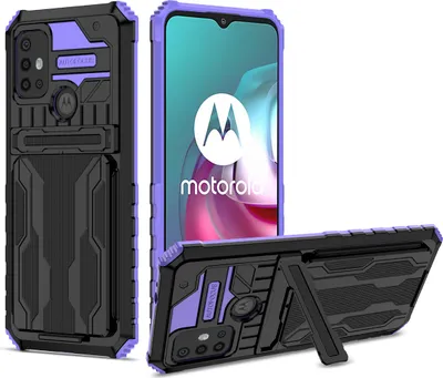 Produktbild von Moto G30 Hülle, Hybrid Robust Schutz Stoßfest Schutzhülle mit Kartenhalter Ständer für Motorola Moto G30 Lila
