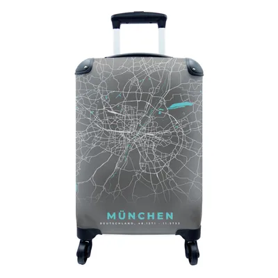 Produktbild von MuchoWow® Koffer Handgepäck Trolley Rollkoffer Kleine Reisekoffer mit 4 Rollen - Stadtplan - München - Deutschland - Karte - Cabin Size < 55x40x23 cm & 55x40x20 cm - Fotokoffer - Kabinenkoffer - Boardgepäck - Reise-Box - Reisekoffer - Reisegepäck - Koffer mit Bild - Trolley für Kinder