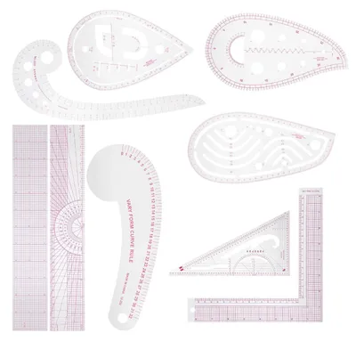 Zdjęcie produktu dla Zestaw linijek do krojenia, 9 elementów, PVC, do szycia odzieży