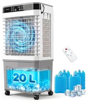 Produktbild von COSTWAY Luftkühler mit Wasserkühlung, mobile Klimaanlage ohne abluftschlauch leise, Kühlventilator mit 12H Timer, 2 Modus & Rollen Verdunstungskühler