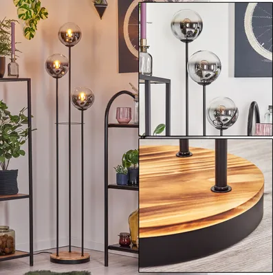 Produktbild von Fossobiubo Stehlampe aus Metall/Holz/Riffelglas in Schwarz/Hellbraun/Bernstein