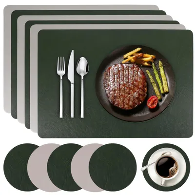 Produktbild von Set aus 6 Waschbaren Platzdeckchen mit Untersetzern - Kunstleder 43x30 cm