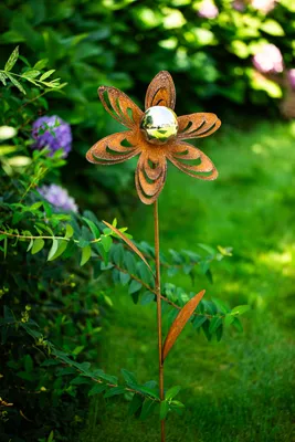 Produktbild von Gartenstecker Metall Rost Gartendeko rostige Dekoration Edelrost mit Edelstahlkugel