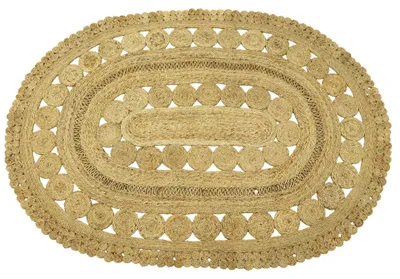 Produktbild von Juteteppich Finn Oval Naturfarbe Beige 120x170 cm handgewebt aus Jute | Moderner Naturteppich Uni im Boho - Style Teppich Oval für Wohnzimmer, Schlafzimmer und Küche