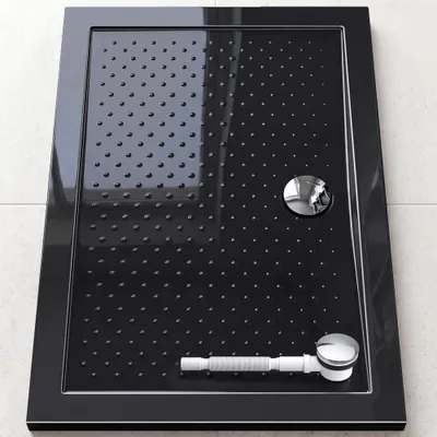 Produktbild von doporro Duschtasse Duschwanne 80x120x4 flach inkl. Ablaufgarnitur Schwarz aus Acryl mit Anti-Rutsch Profil und DIN-Anschlüssen auch für bodenebene Montage geeignet Lucia02