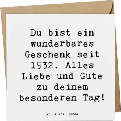 Produktbild von Mr. & Mrs. Panda Glückwunschkarte Spruch 1932 Geburtstag Geschenk - Weiß - Glückwunsch, faltkarte, Erinnerungsstücke, geschätzt werden, Geburtstagsgeschenk, Grußkarte