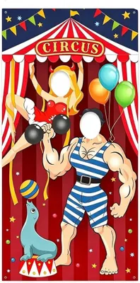 Image de Bannière de fond pour carnaval ou cirque, en tissu, avec des motifs colorés, idéale pour la décoration de fêtes, dimensions : 200 x 100 cm