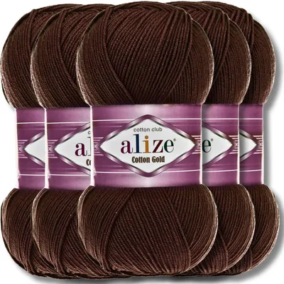 Produktbild von Alize 5x 100g Baumwolle Gold Wolle, Uni, Häkeln, Stricken (Brown | 26)