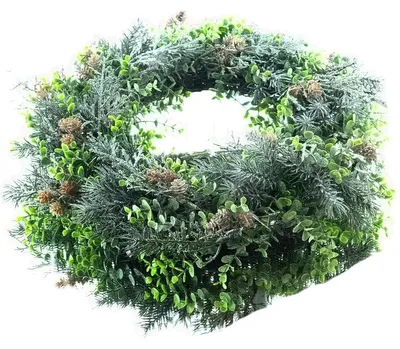 Produktbild von Weihnachtsdeko Eukalyptus Mischkranz mit Tanne gefrostet Ø 50 cm - Kunstblumen