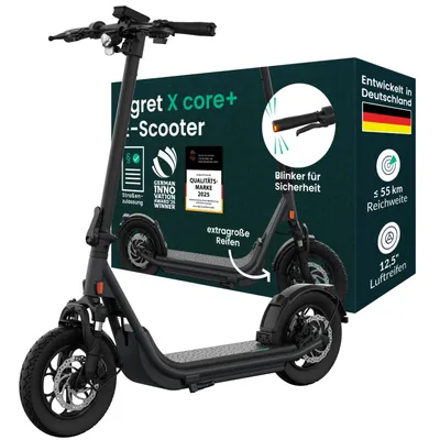 Produktbild von EGRET E-Scooter mit Straßenzulassung (ABE), 55 km Reichweite, 12,5" Offroad Luftreifen, Federung, Scheibenbremsen, Blinker, App – X core+
