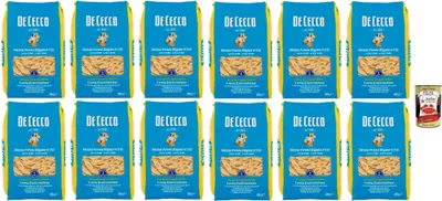 Produktbild von De Cecco Mezze Penne Rigate Nr. 141, Pasta 12 x 500 g, bronzegesponnen & langsam trocknend, hochwertiges Hartweizengrieß, 12 min kochen (al dente 10) Ideal für Saucen & Gratins + Italian Gourmet Polpa