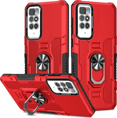 Produktbild von Redmi 10 Hülle, Dual Layer Robuste Rüstung Ringhalter Ständer Schutzhülle für Xiaomi Redmi 10 Rot