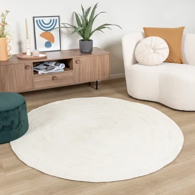 Produktbild von Wollteppich Rund - Wise Weiß 001 - Ø 100 cm - Ländlich, Skandinavisch - Wohnzimmer, Esszimmer, Schlafzimmer - NATURL.